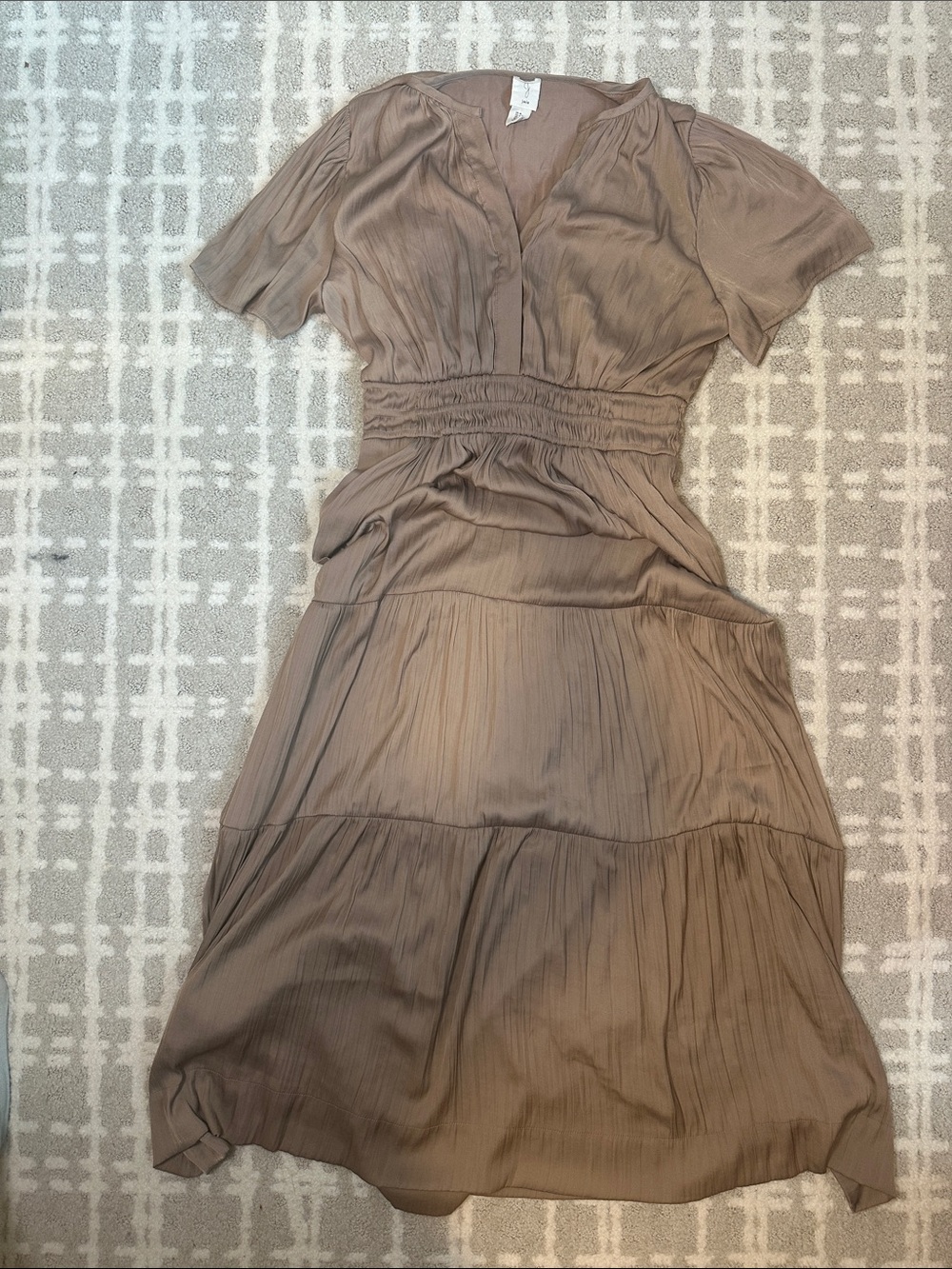 Joie Taupe Pleated V-Neck Maxi Dress